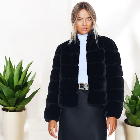 Calvin Klein Black Faux Fur Jacket - Picture 7 of 16